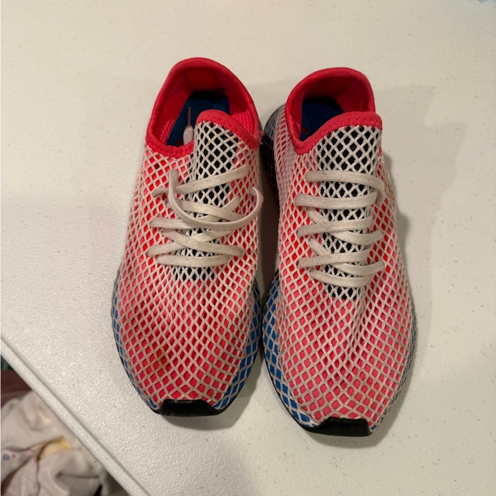 adidas Red and Blue Mesh Athletic Shoes